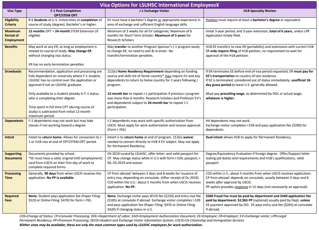 Visa Options LSUHSC Employees 12.05.24